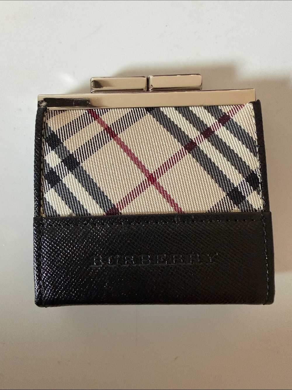 Burberry Black Leather & Nova Check Small Card Wallet